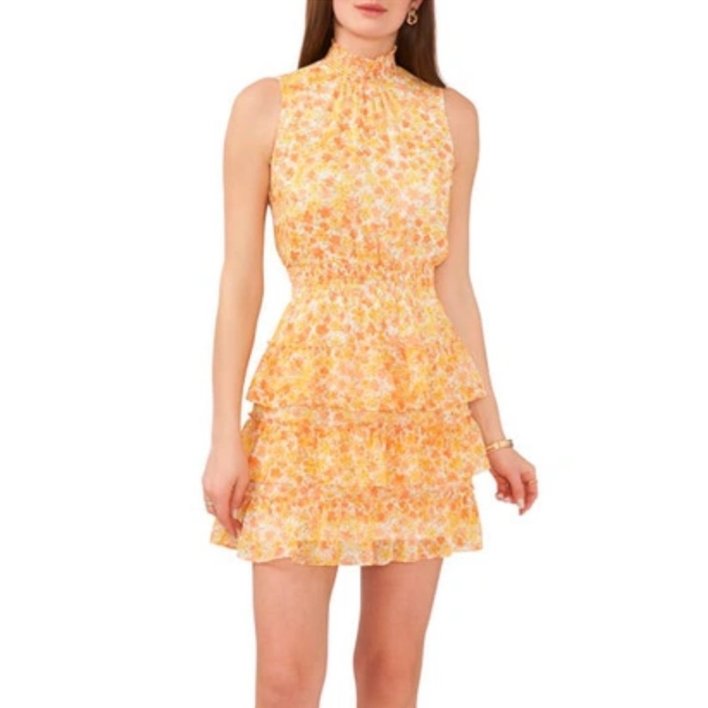 1.state Floral Print Smocked Mini Dress In Cornsilk